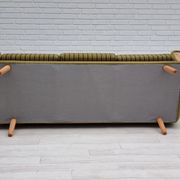 1970s, Danish 3-seater sofa, original very good condition, green furniture fabric, oak