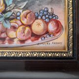 Cadre émail de Limoges fleurs et plateau de fruits