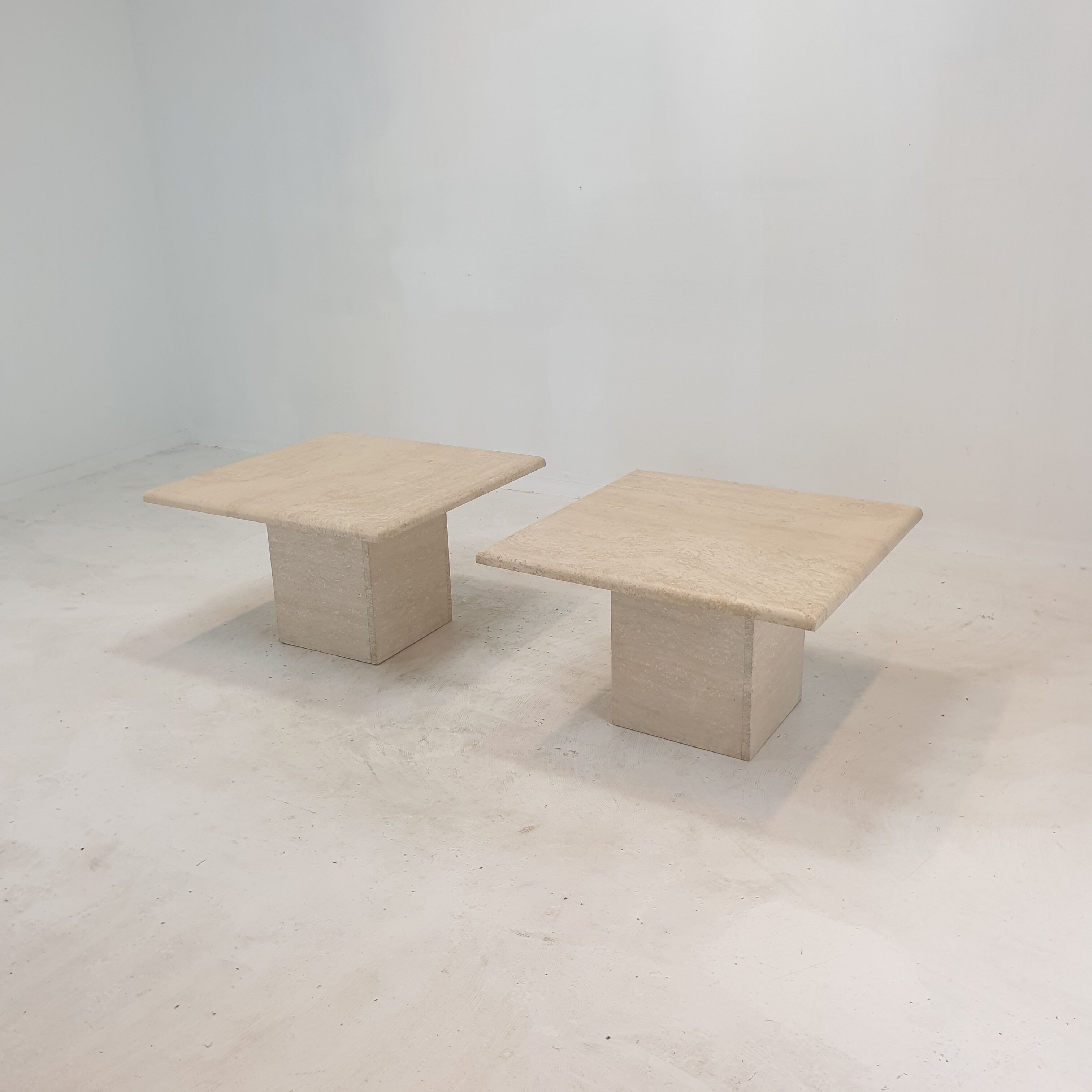 Set of 2 Italian Travertine Coffee or Side Tables, 1980s
