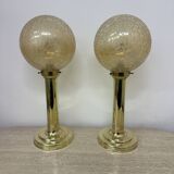 Set of 2 large globe glass table lamps , 1970s