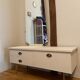 Vintage wooden dressing table with beveled mirror