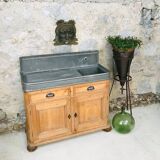 Ancien meuble vasque evier bois zinc 19ème