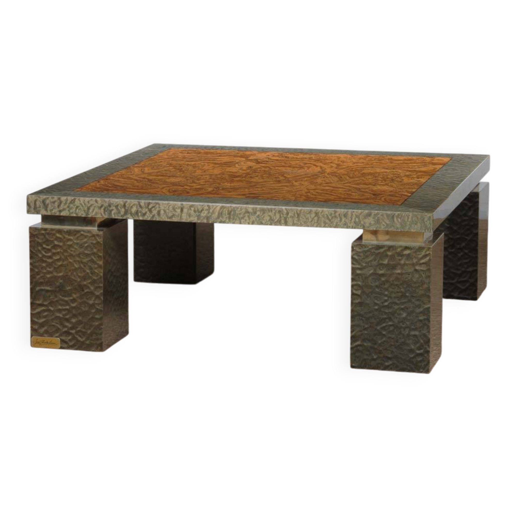 Coffee table in burl wood by Jean-Charles Liviani, 1980