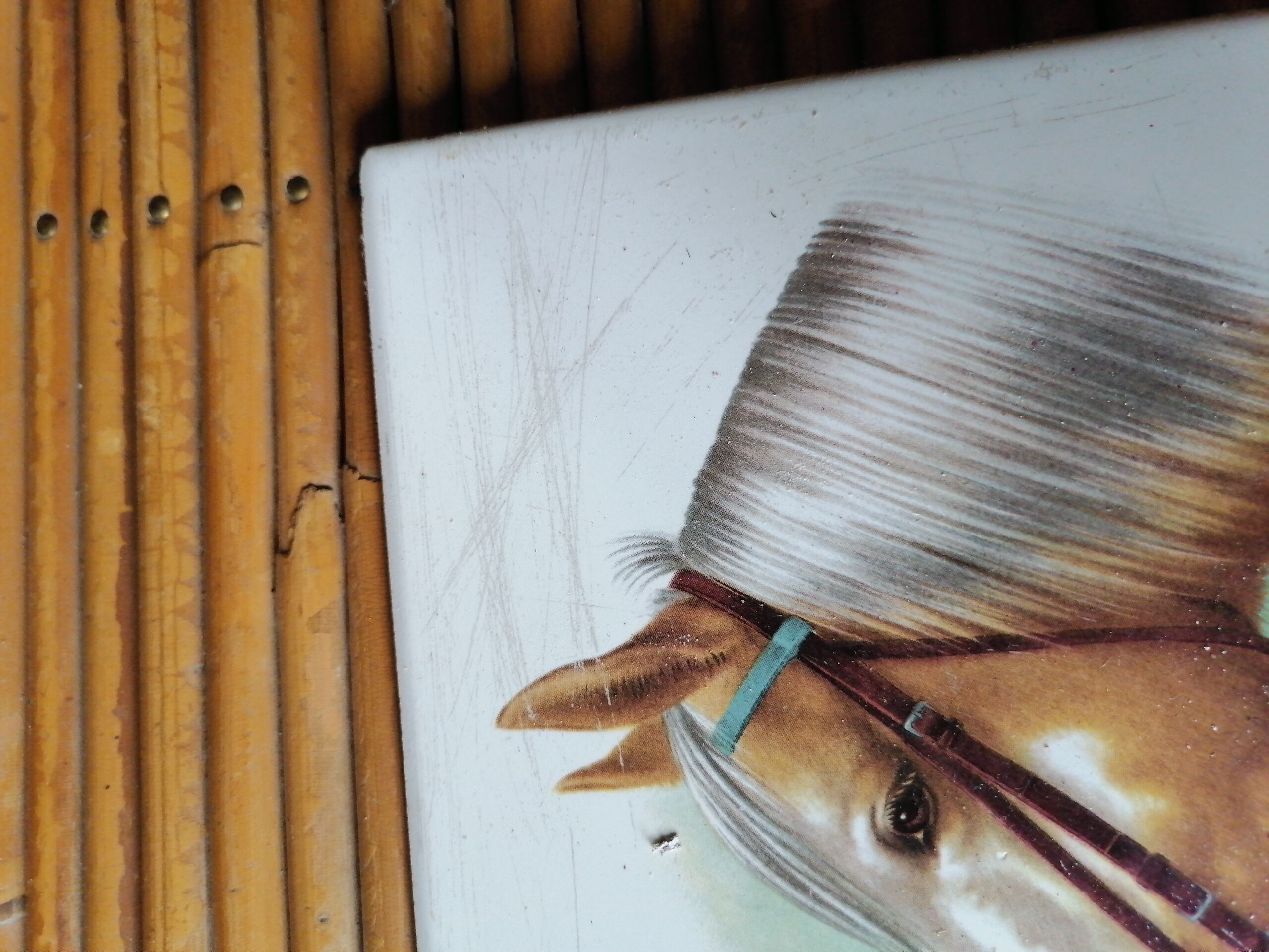 Coffee table bamboo rattan ceramic decollee 1960 70