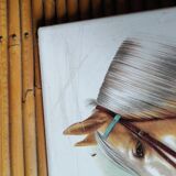 Coffee table bamboo rattan ceramic decollee 1960 70