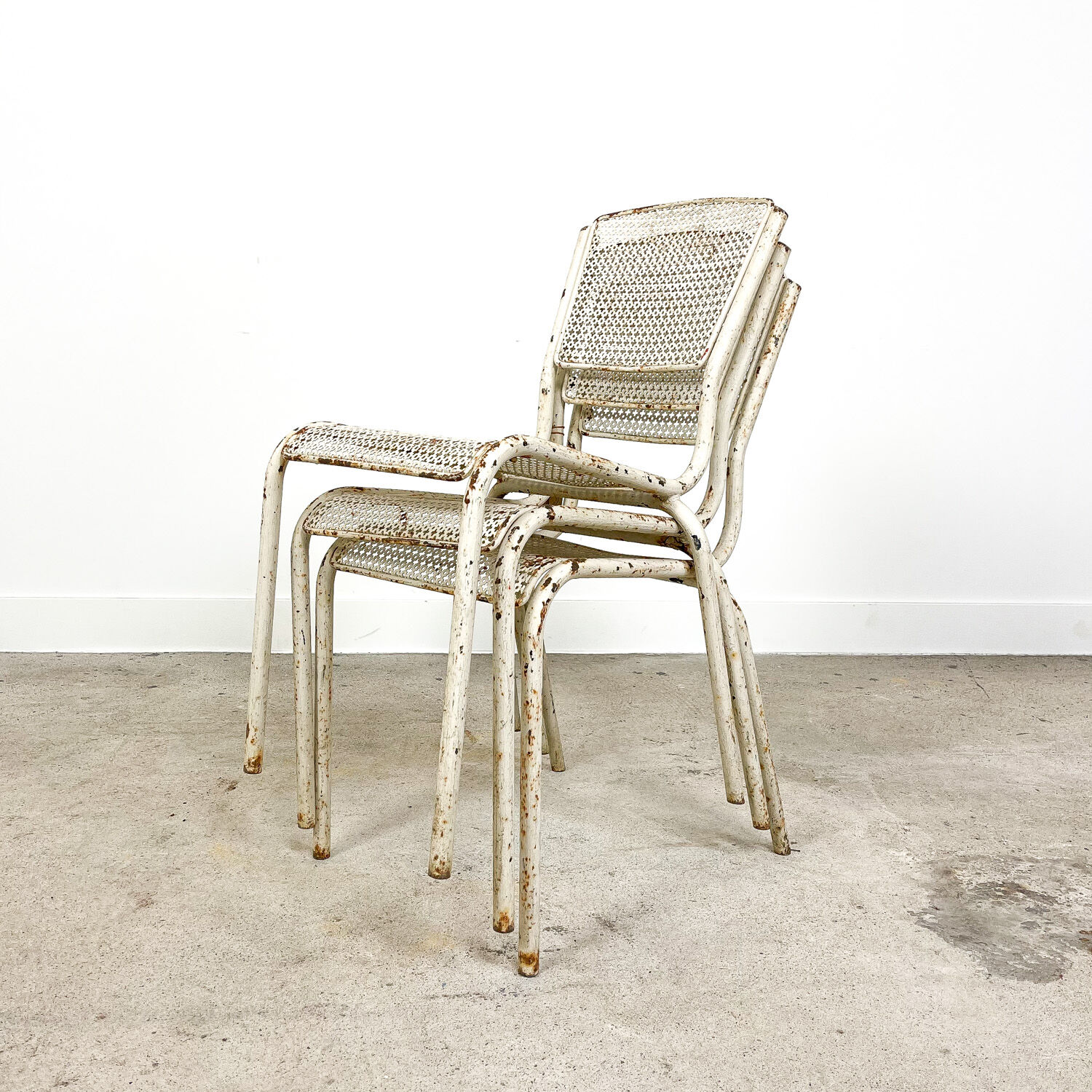 Set of three vintage industrial bistro chairs by Matieu Matego