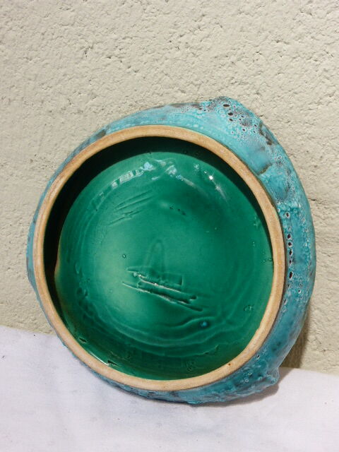 Vintage 1950s/60s blue and turquoise glazed ceramic ashtray, collector's item