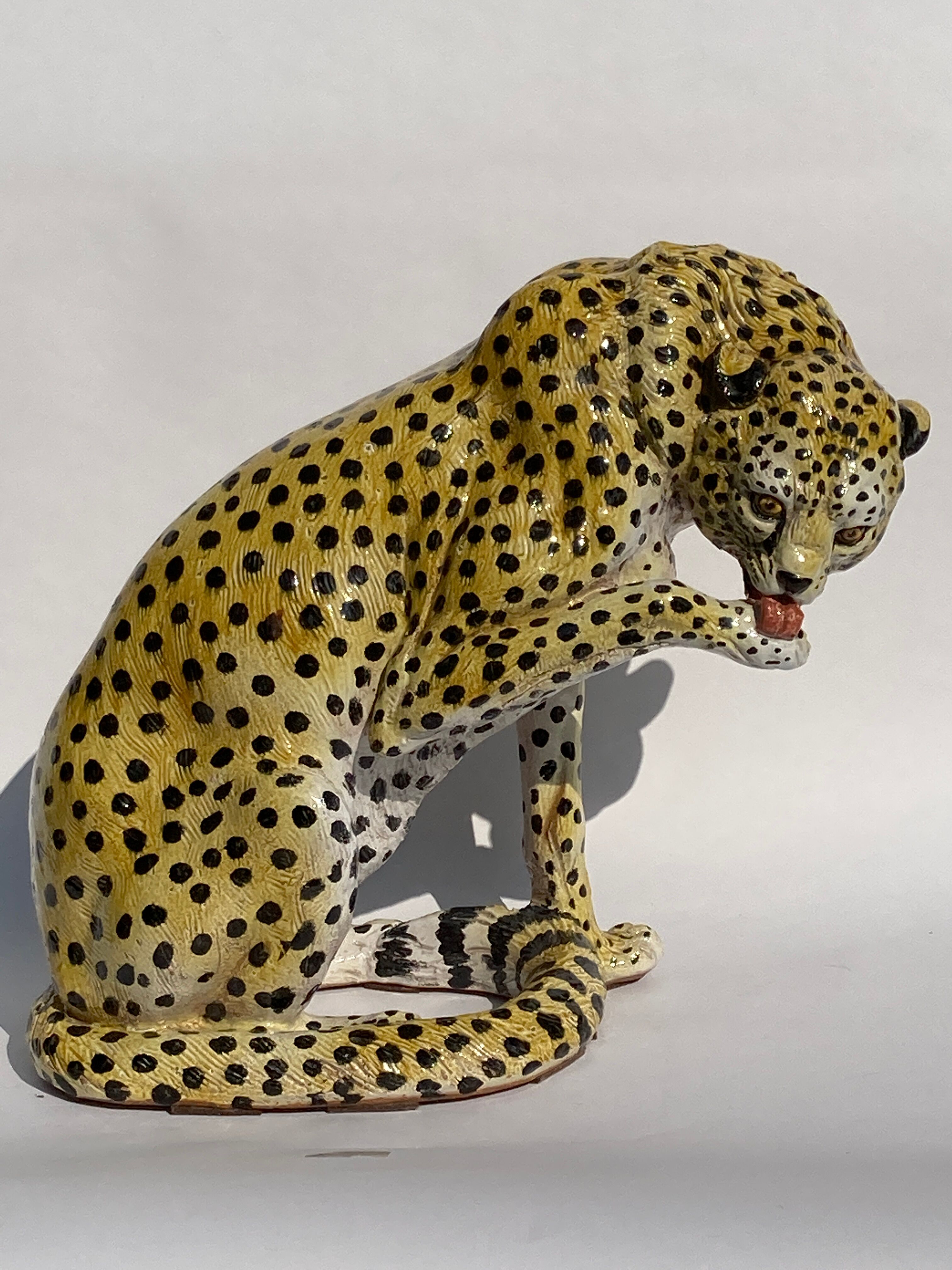 Terracotta ceramic cheetah or leopard statue, 1950s
