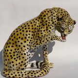 Terracotta ceramic cheetah or leopard statue, 1950s