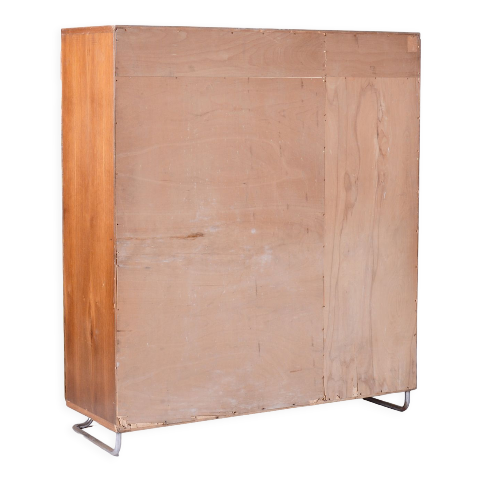 Restored oak bauhaus wardrobe, chrome-plated steel, czechia, 1930s