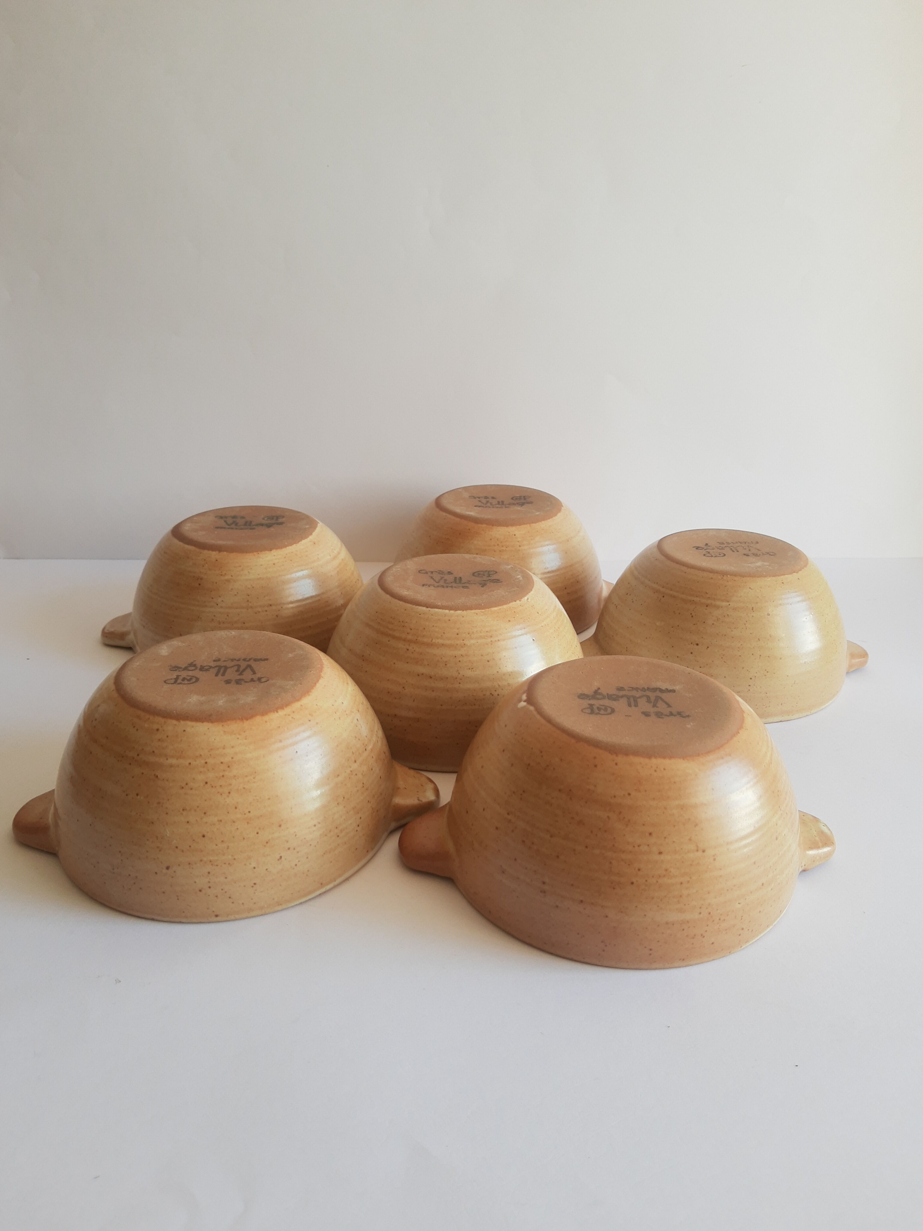 Set of 6 ear bowls in gres cnp gres village France vintage old