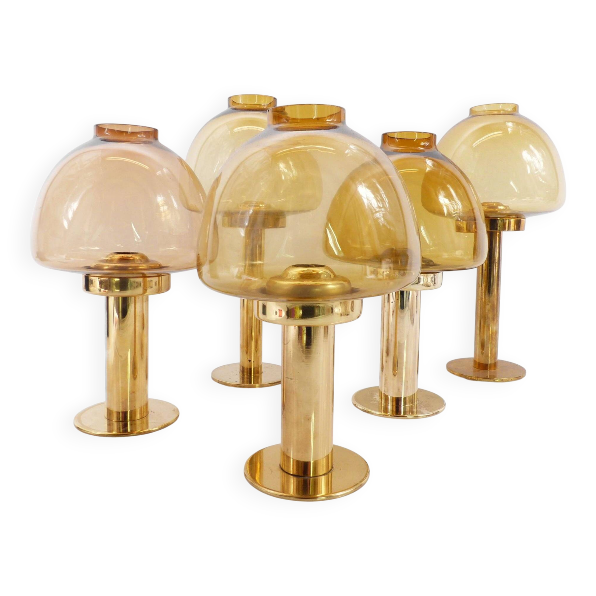 Set of 5 Scandinavian Hans-Agne Jakobsson Claudia model candlesticks in brass