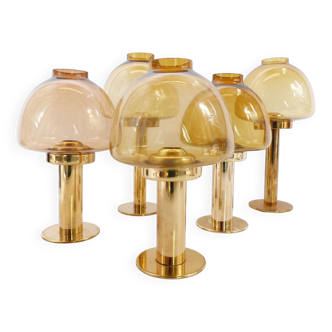 Set of 5 Scandinavian Hans-Agne Jakobsson Claudia model candlesticks in brass
