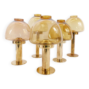 Set of 5 Scandinavian Hans-Agne Jakobsson Claudia model candlesticks in brass