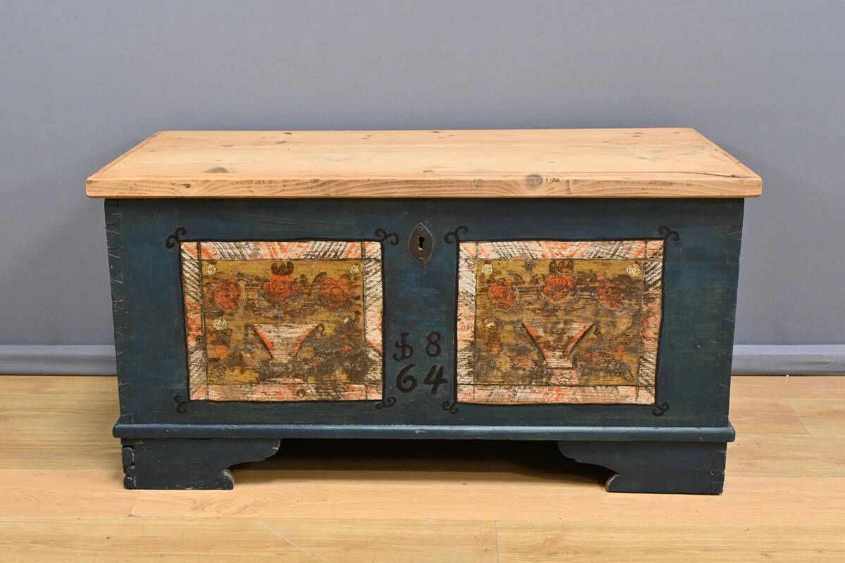 Painted Pine Chest, Eastern Europe – Late 19th Century