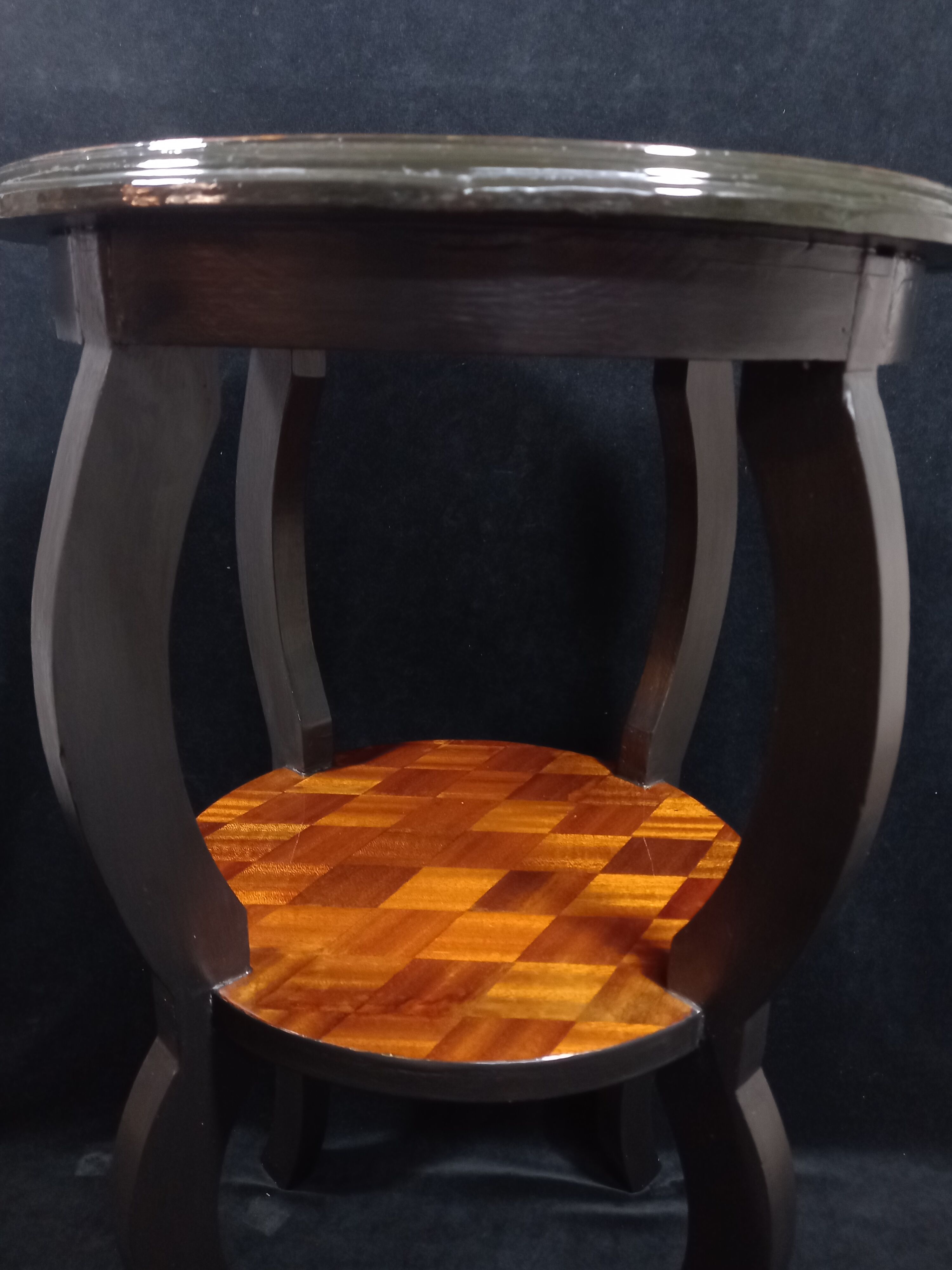 Old Side Table Redesigned with Mahogany Marquetry
