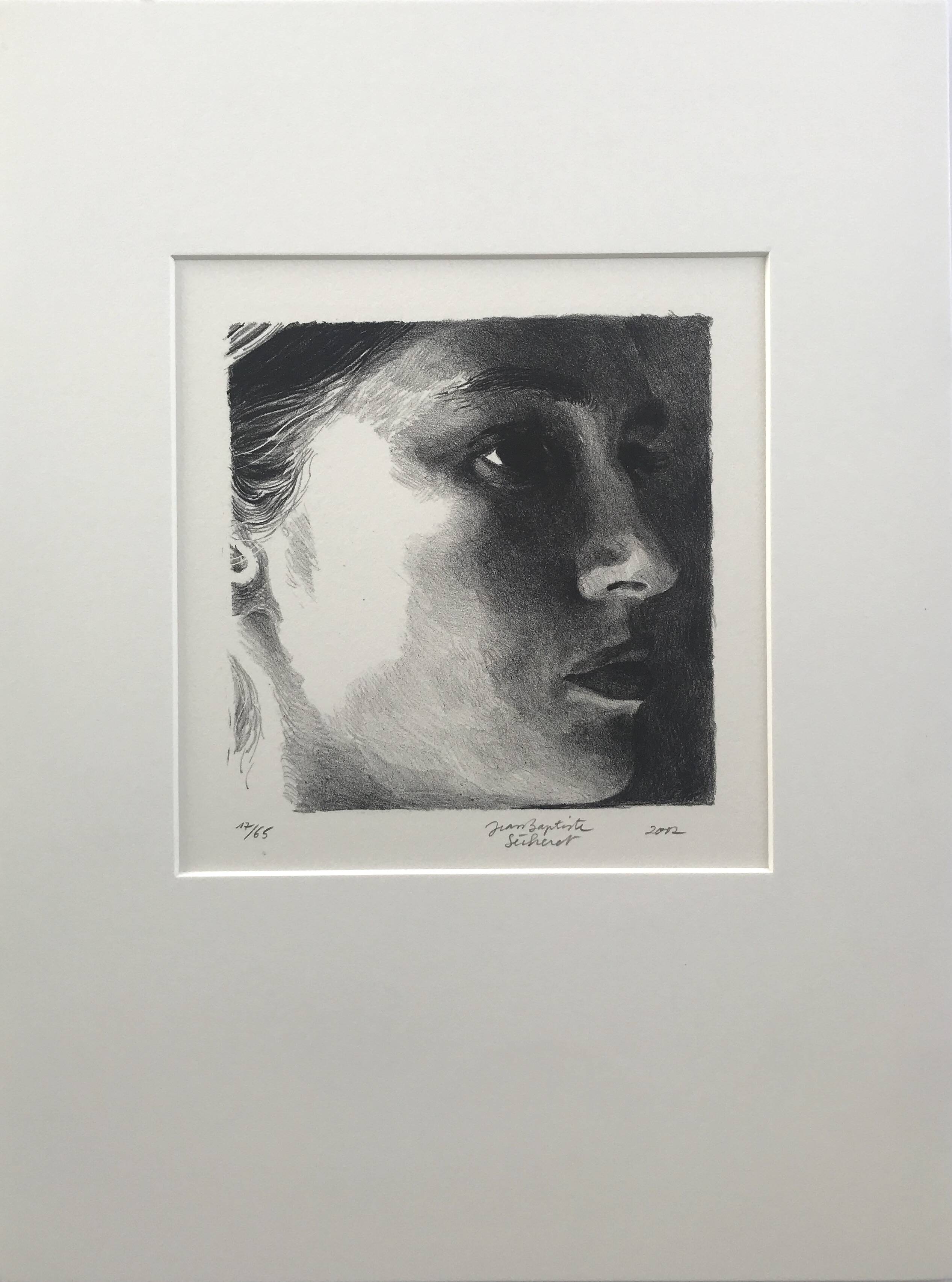 Jean-Baptiste Sécheret: original lithograph signed in pencil Portrait of Mathilde, 2002