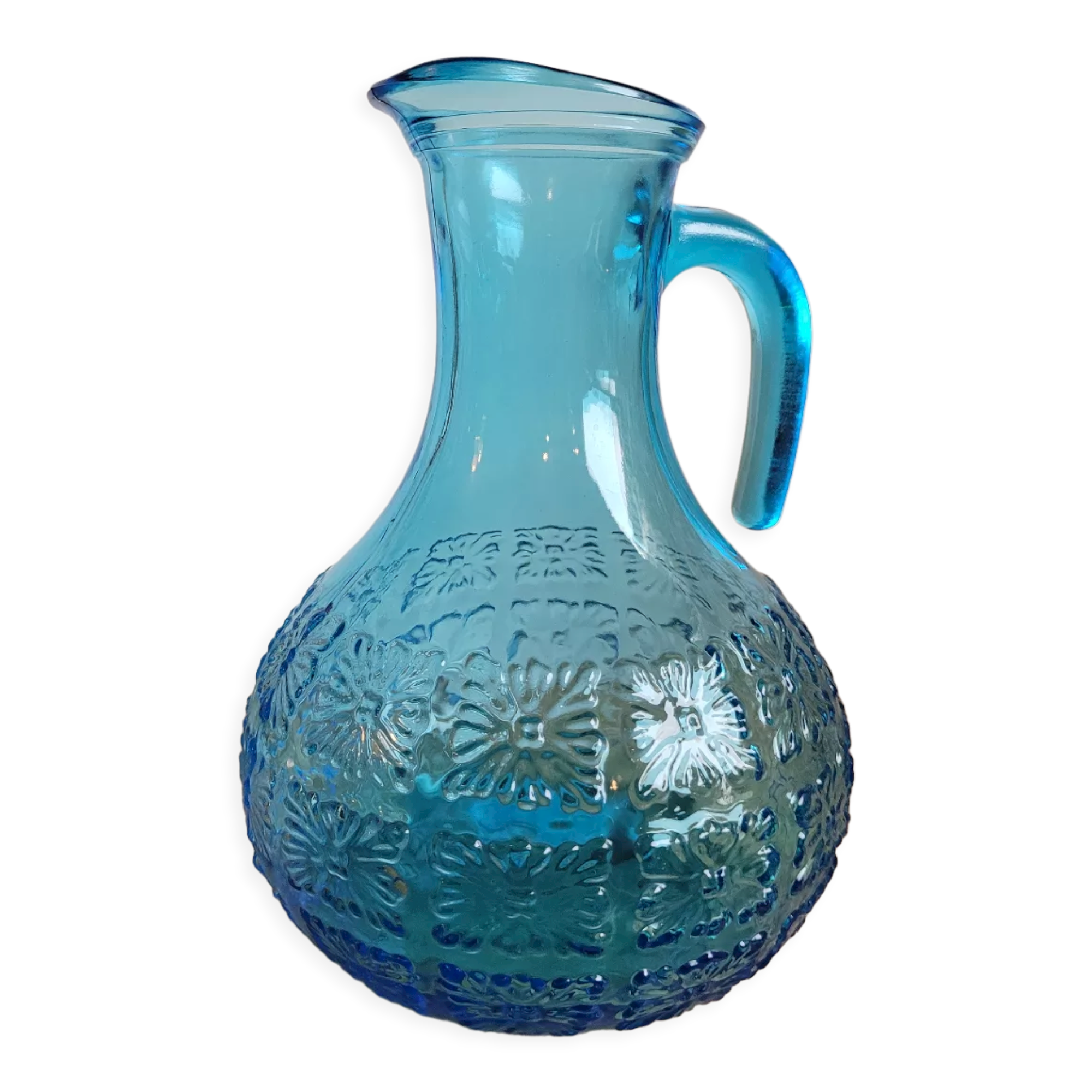 Blue molded glass decanter