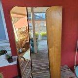 Large vintage teak triptych mirror