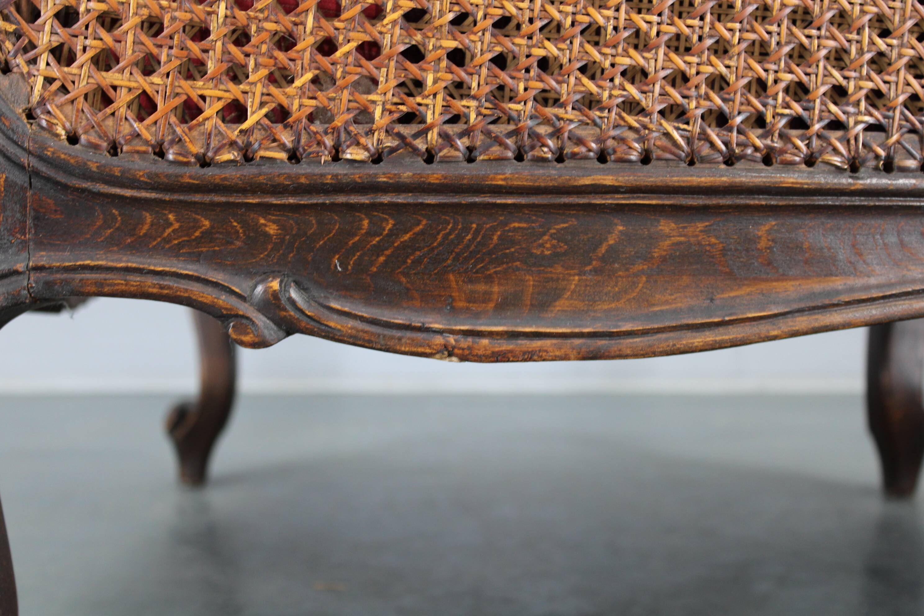 Antique Carved Wing Chair with Cane Sides , Czechoslovakia