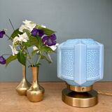 Vintage art deco globe table lamp in blue opaline