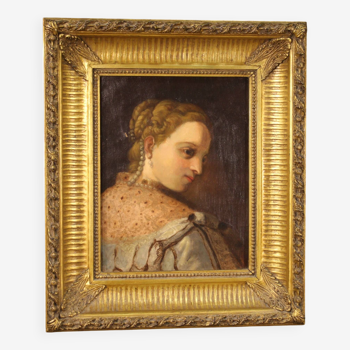 Painting oil on canvas portrait of a young noblewoman from 19th century