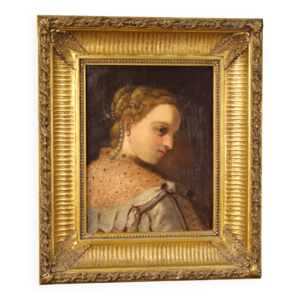 Painting oil on canvas portrait of a young noblewoman from 19th century