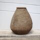 Large old basket with lid, burgundy straw and bramble, woven basket