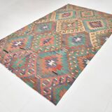 6x10 Green & Purple Vintage Kilim Rug, Modern Oushak Rug, 181x291Cm