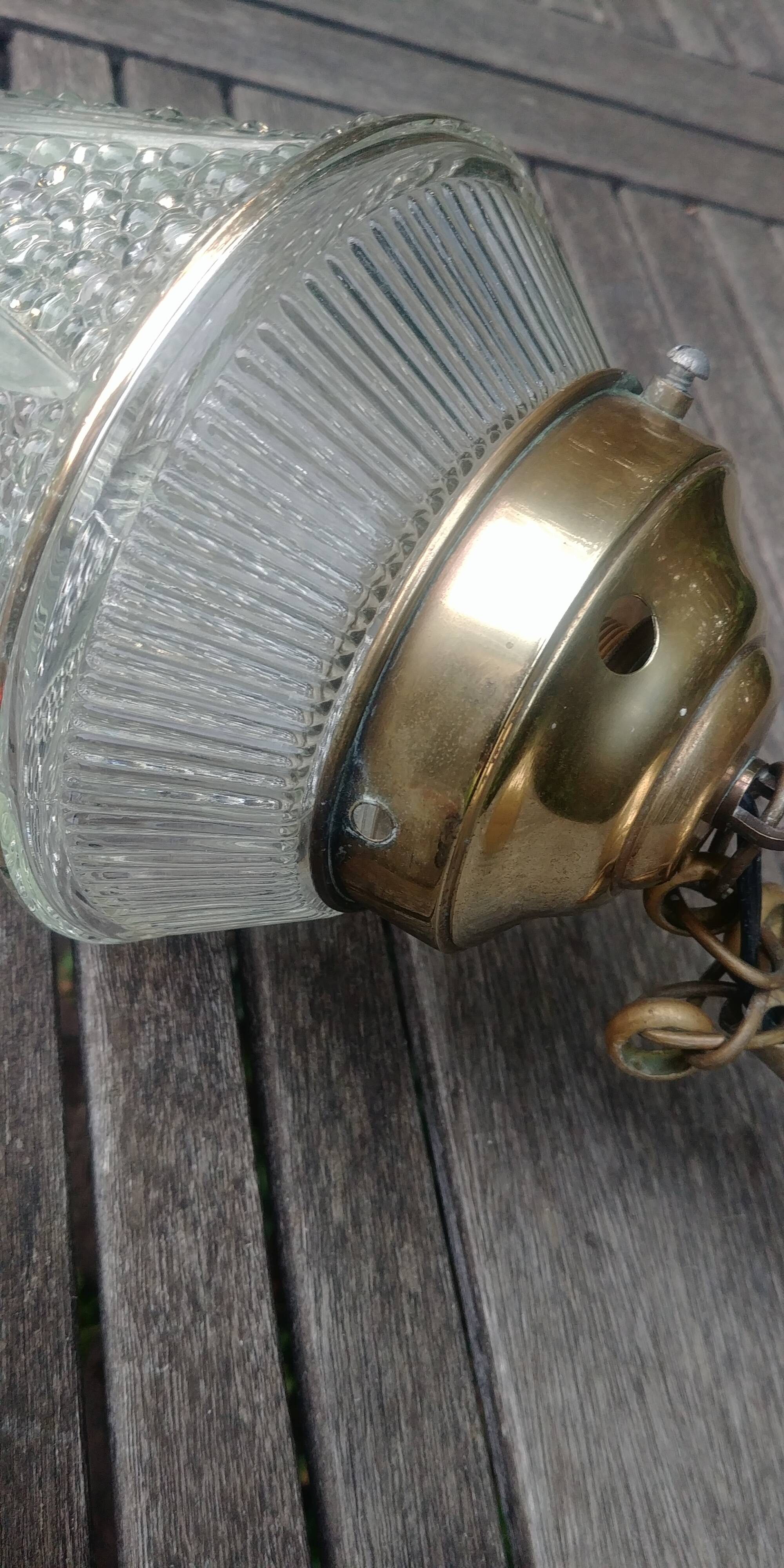 Art Deco style glass and brass pendant from the 20s/30s in water green color