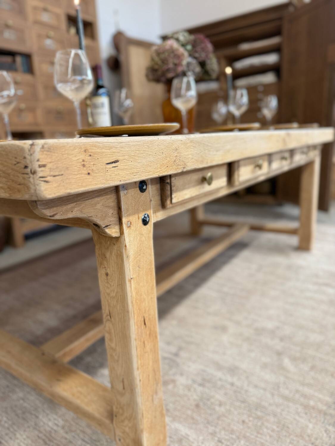 Large farmhouse table with 10 drawers
