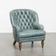 Fauteuil Chesterfield bleu en cuir de vachette de style anglais