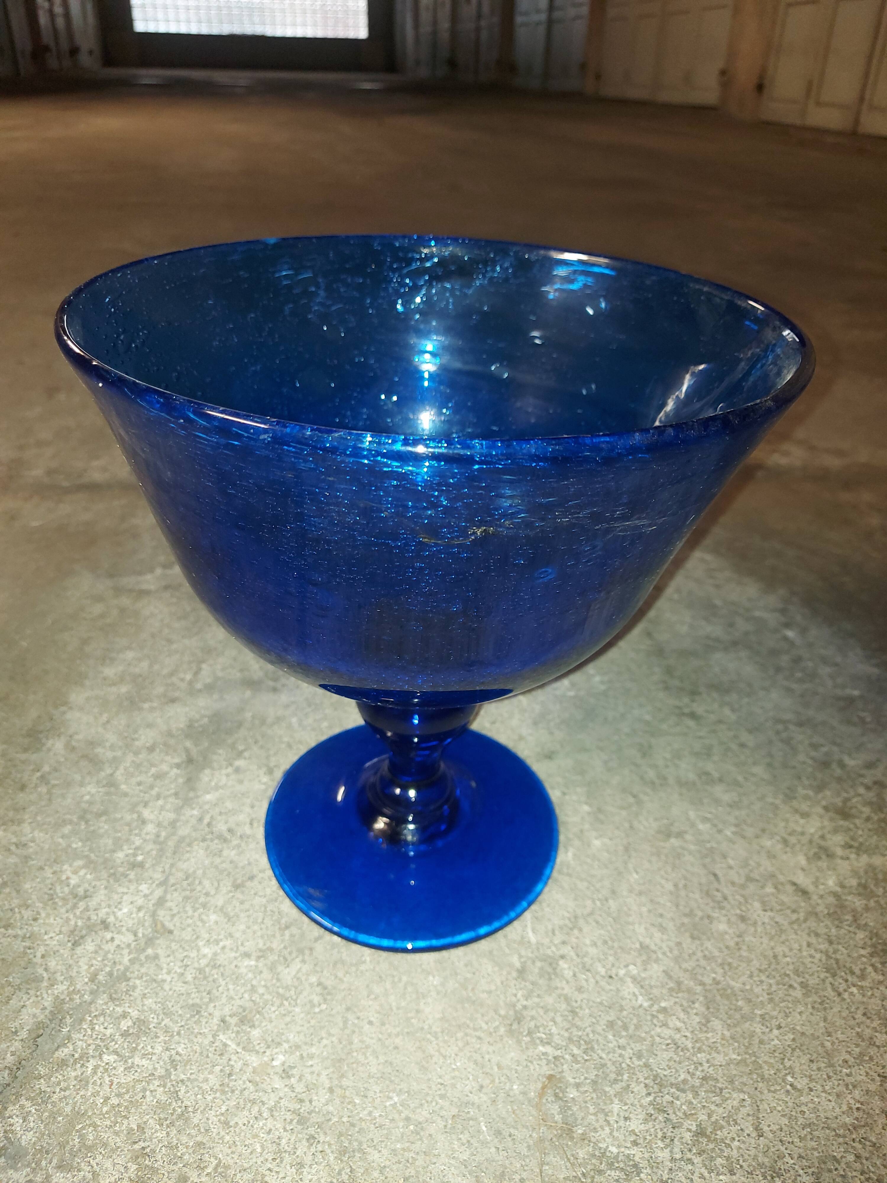 Glass cup of Biot, cobalt blue