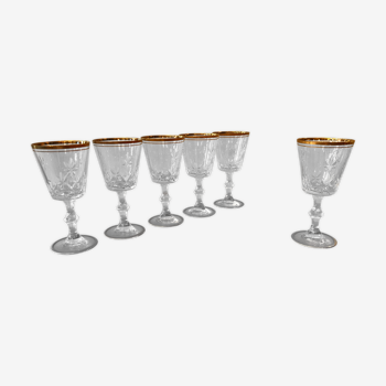 6 verres à vin en cristal décor doré