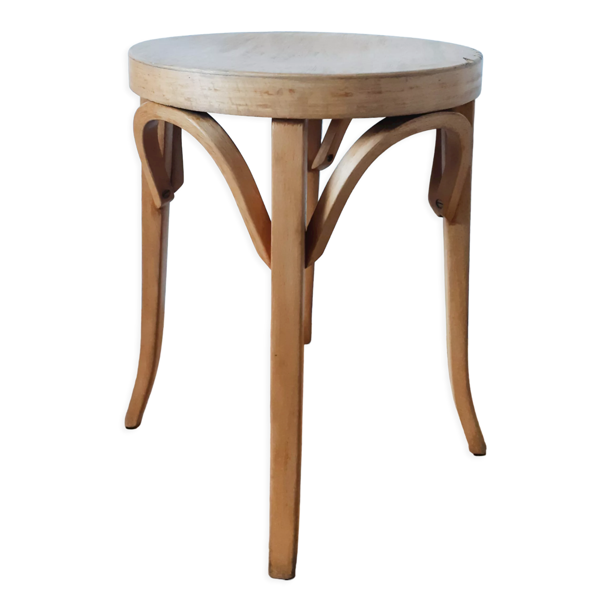Vintage round kitchen stool, waxed bentwood, 50s, Baumann style