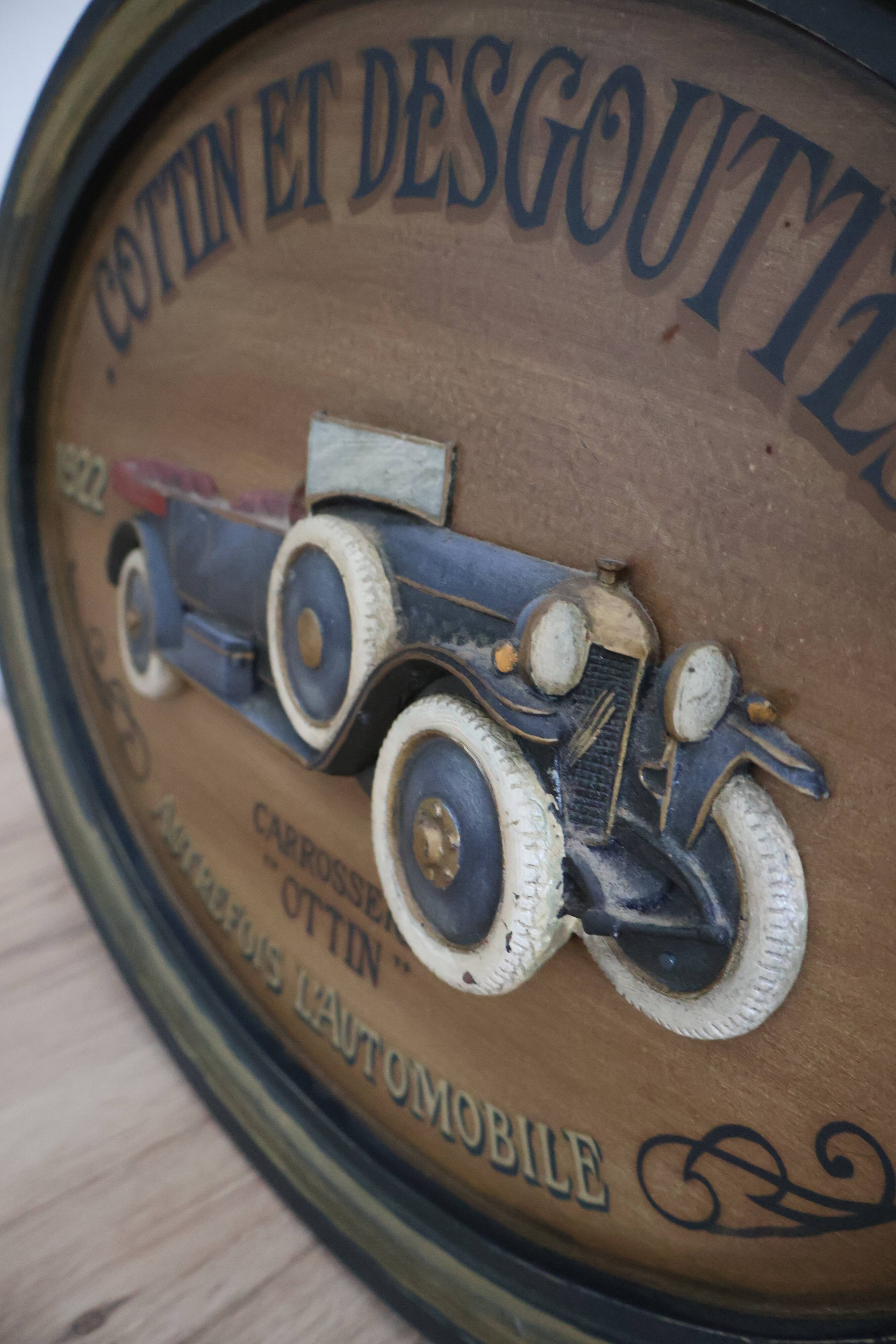 Wooden painting old car country corner 60s