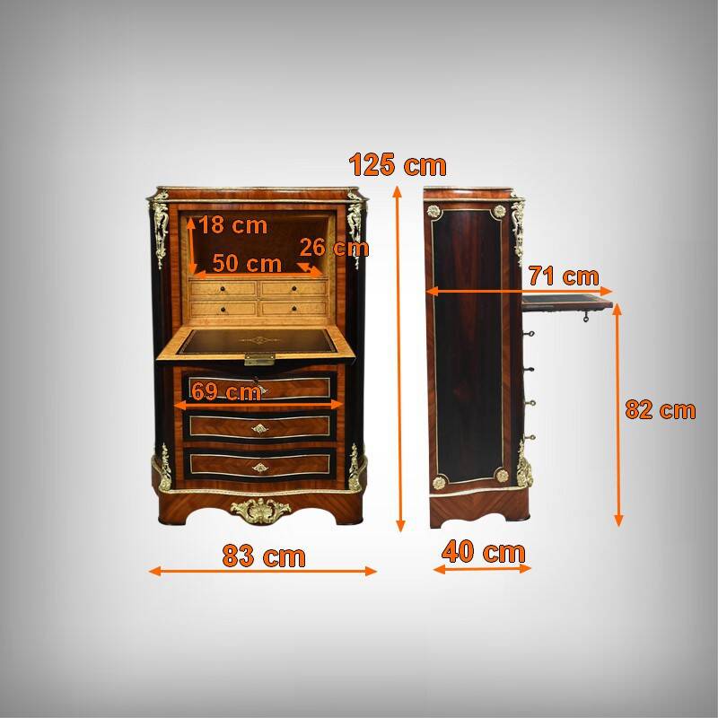 Secretary in precious wood marquetry, Napoleonic III period – Mid 19th century