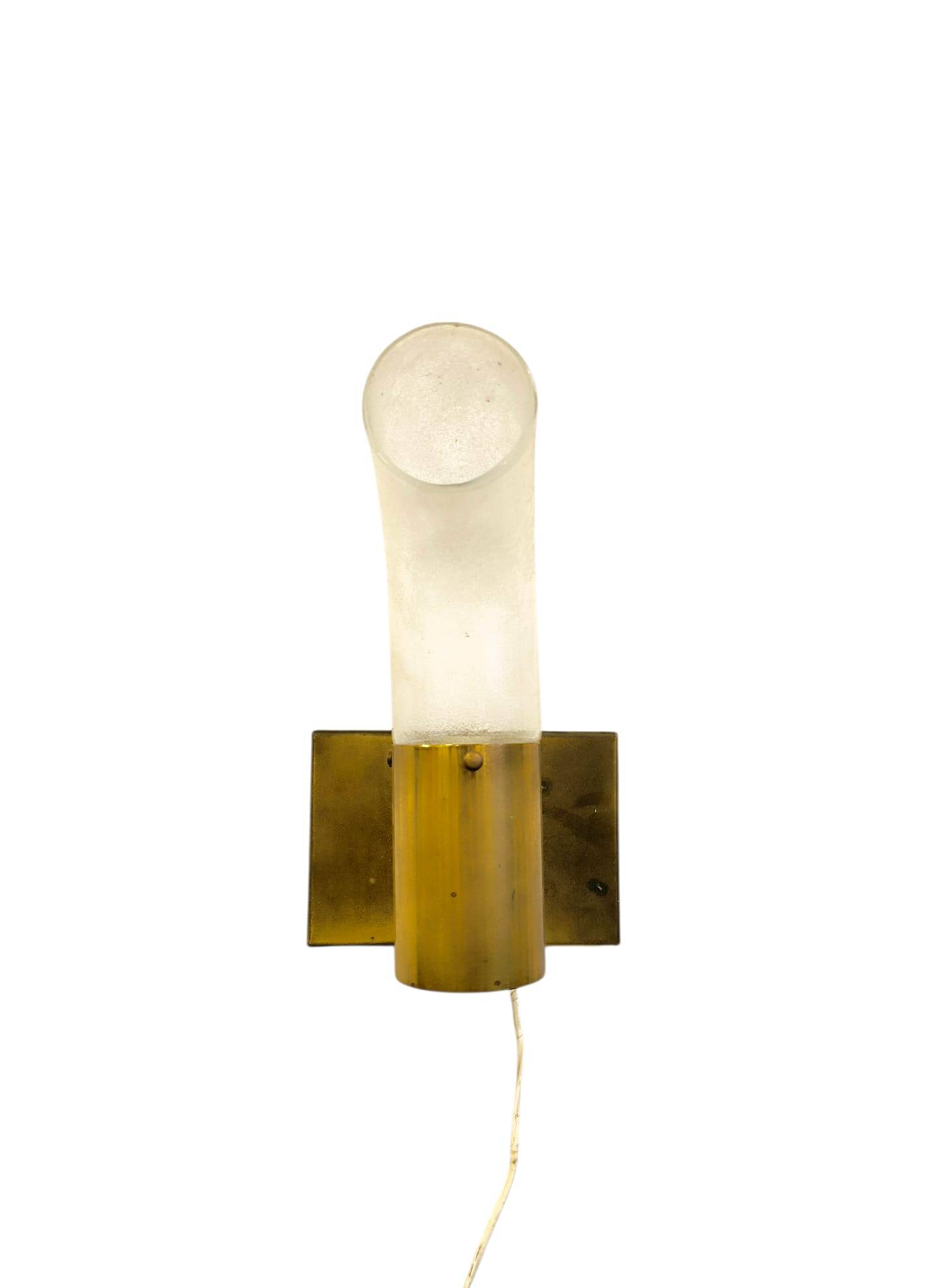 Brass and Pulegoso Glass Wall Lamp attributed to Aldo Nason for Mazzega 1960s