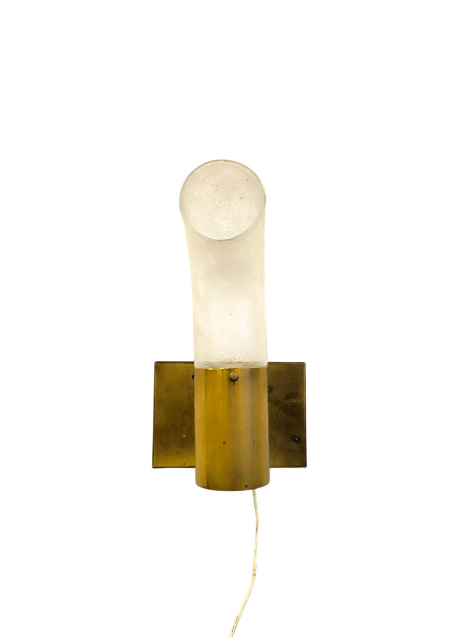 Brass and Pulegoso Glass Wall Lamp attributed to Aldo Nason for Mazzega 1960s