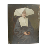 Signed portrait - Horned nun 42.5 / 32.5 on panel
