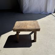 Small stool, rectangular accent stool in solid teak wabi-sabi H26.