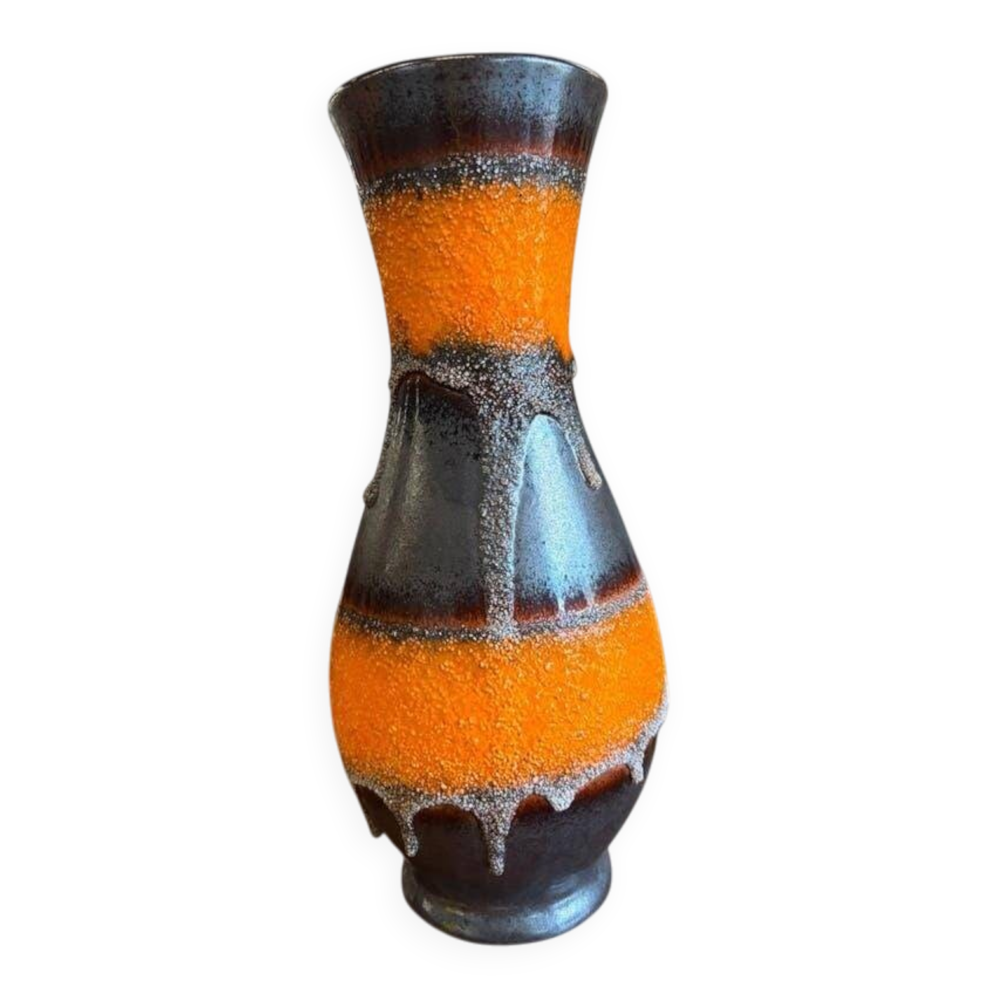 Vintage black/orange fat lava vase