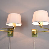 Two Mid-Century Modern Swing Arm Brass Sconces by George W Hansen for Metalarte