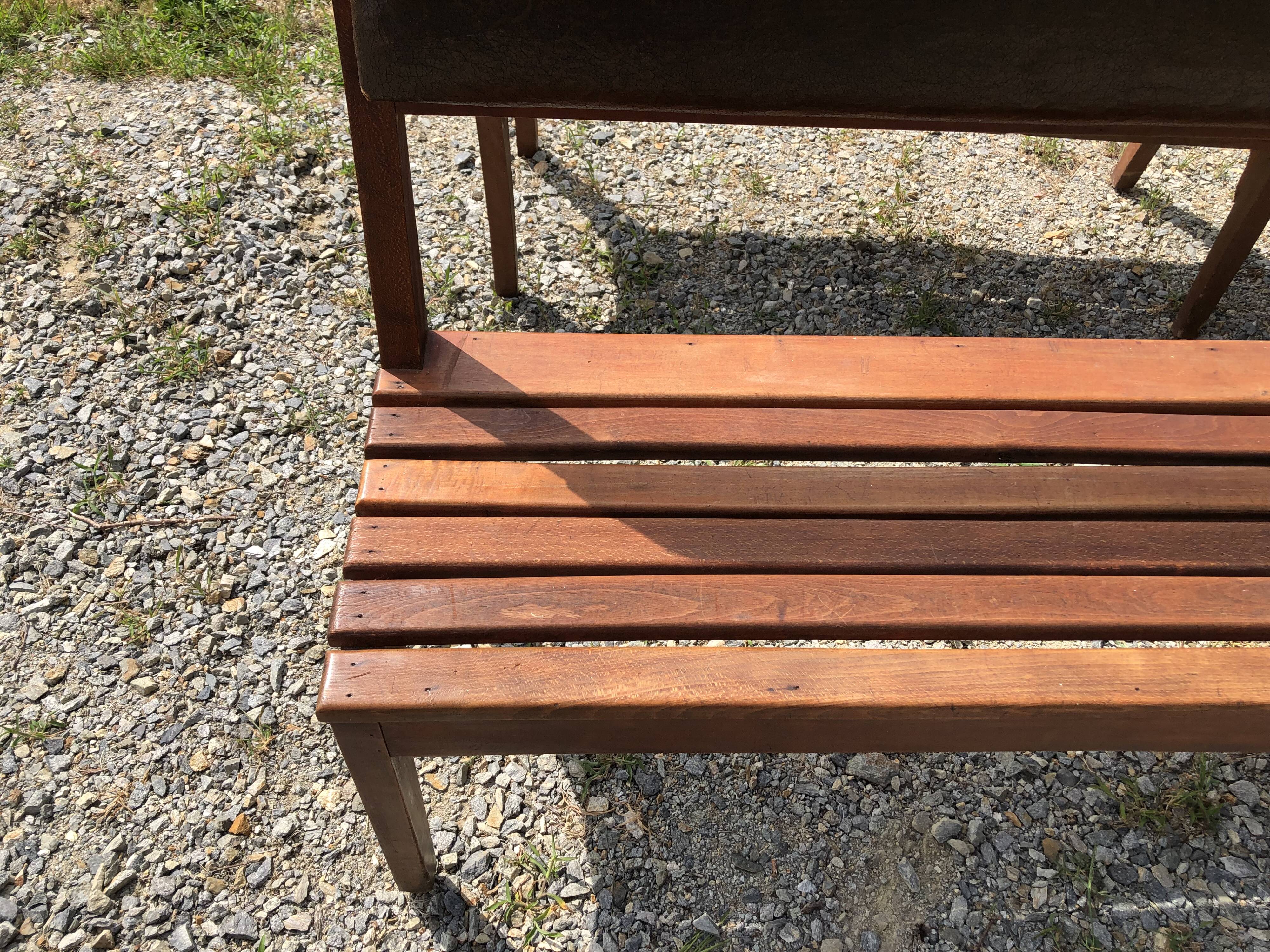 Duo of vintage church benches in solid beech