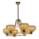Venetian chandelier in colourless Murano glass and brass, circa 1940.