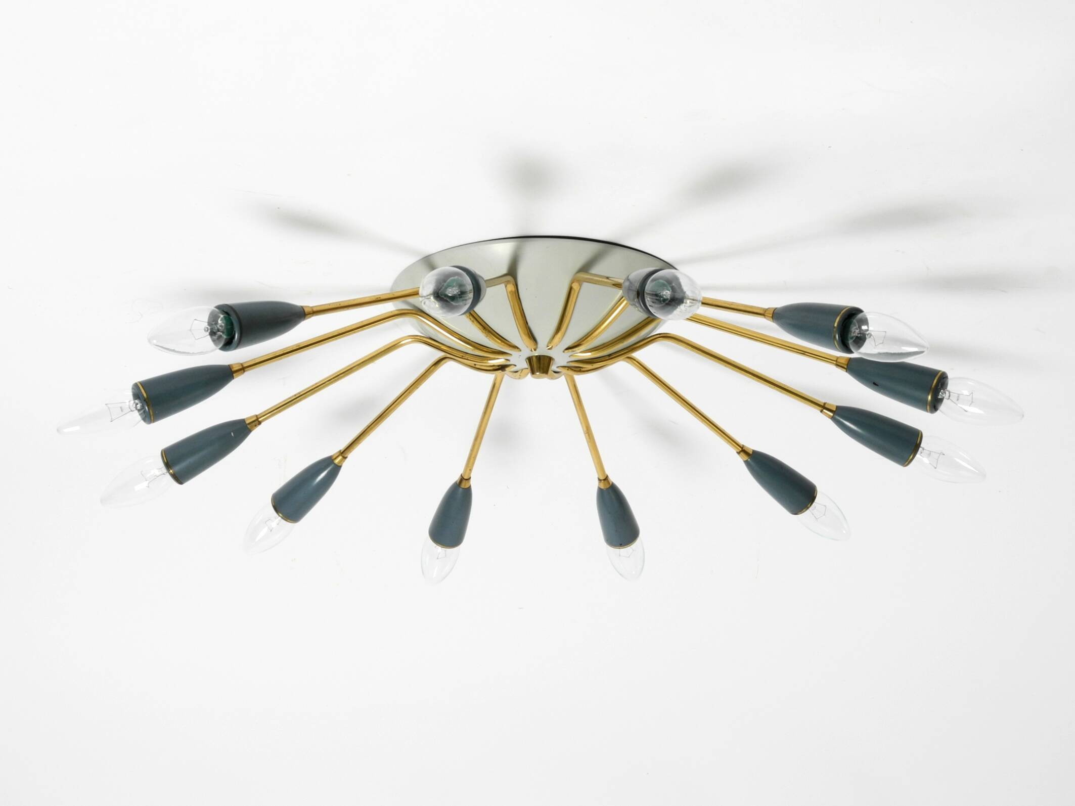 Very nice large 12-armed Mid Century Modern Brass Sputnik ceiling lamp