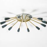 Very nice large 12-armed Mid Century Modern Brass Sputnik ceiling lamp