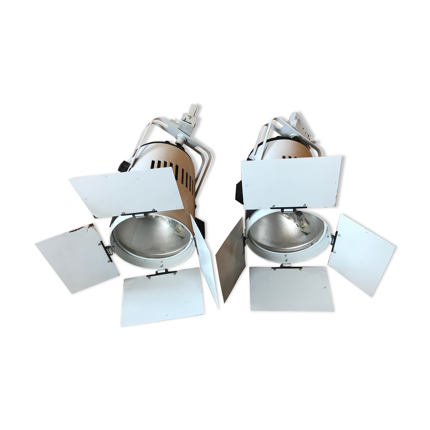 Set of two old white projectors theater lights