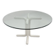 135 cm dining table with thick rounded white wooden legs and glass top, 1980