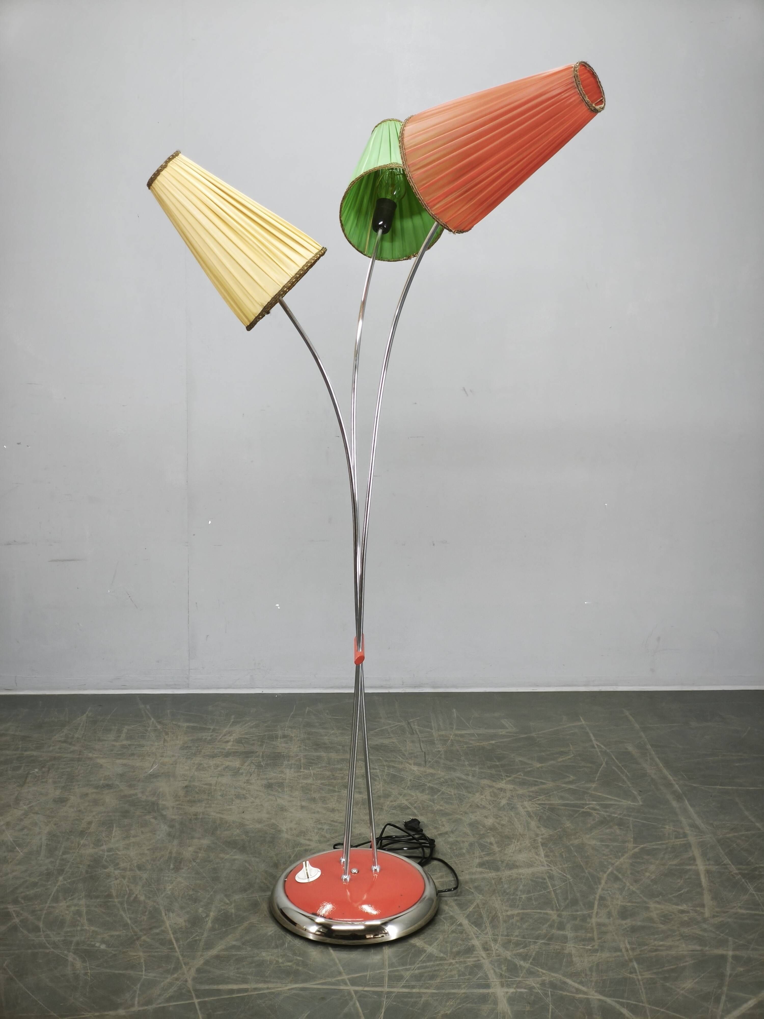 Rare German Adjustable Three-Light Floor Lamp, 1960s